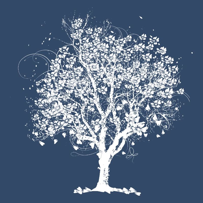 Spring tree in bloom – black and white artwork