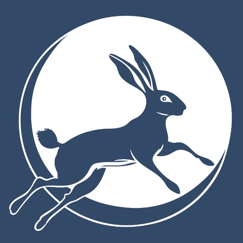 Bunny jumping with crescent moon Easter Ostara