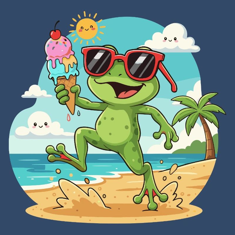 Frosch am Strand mit Eis