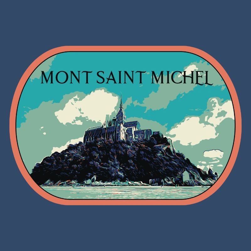 Illustration en bleu et vert du Mont Saint Michel