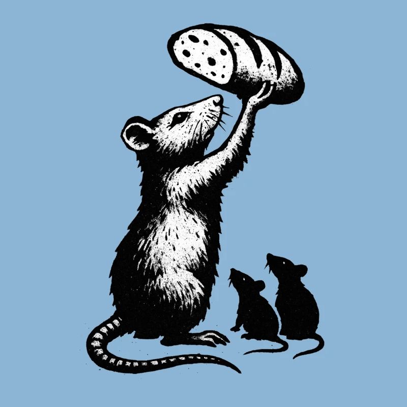Rat soulevant une miche de pain – illustration graphique