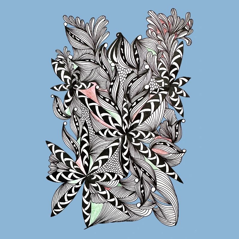Black and white leaf pattern with accents