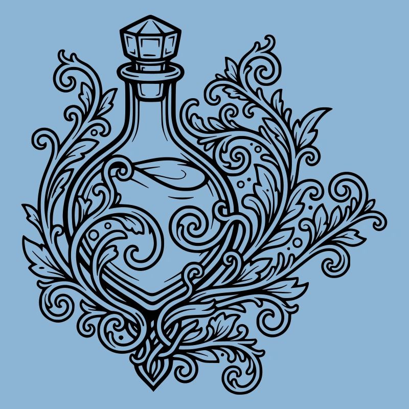 Fiole d'elixir et fleurs