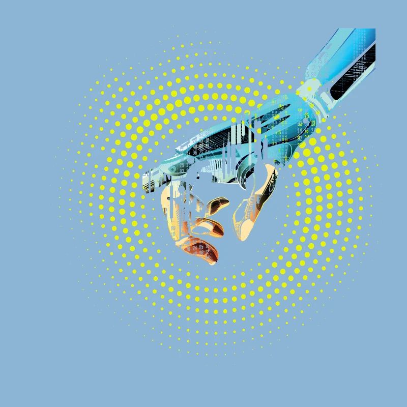 computer hand robot AI digital cyborg code pc