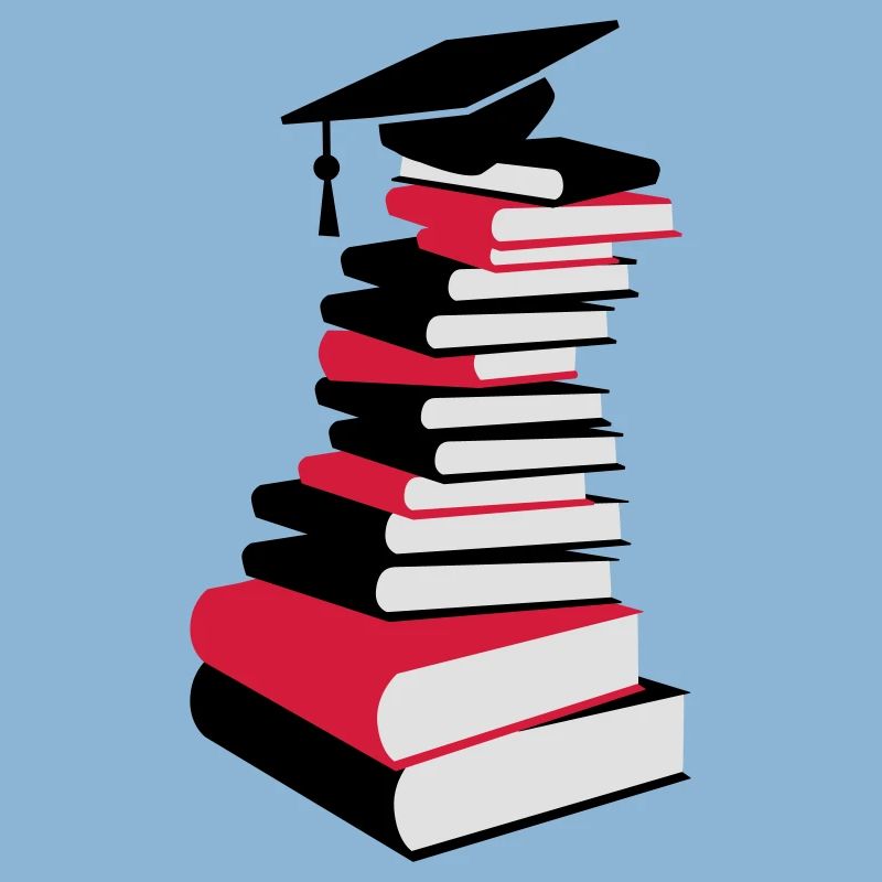 A stack of books with a mortarboard