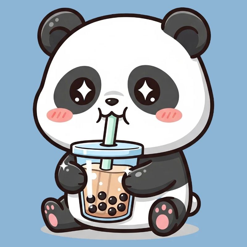 Cuddly panda bear with bubble tea