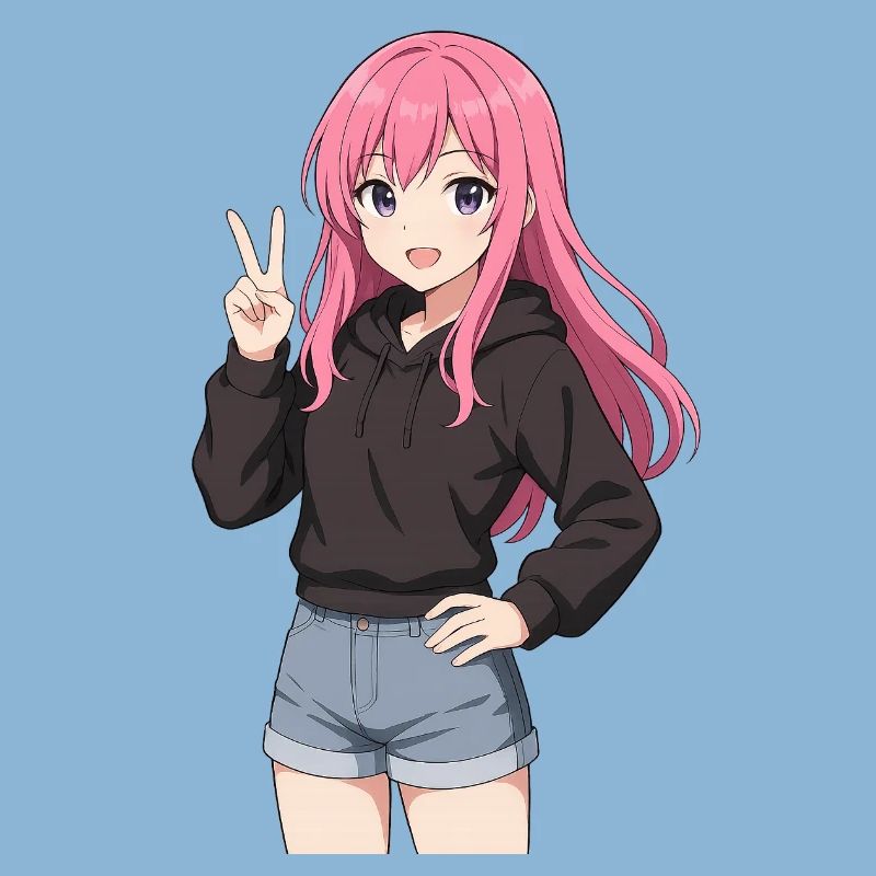 Anime-Mädchen mit rosa Kapuzenpullover
