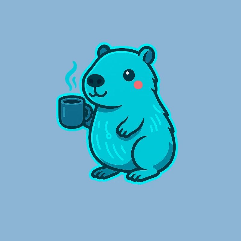 Blue Capybara with Coffee