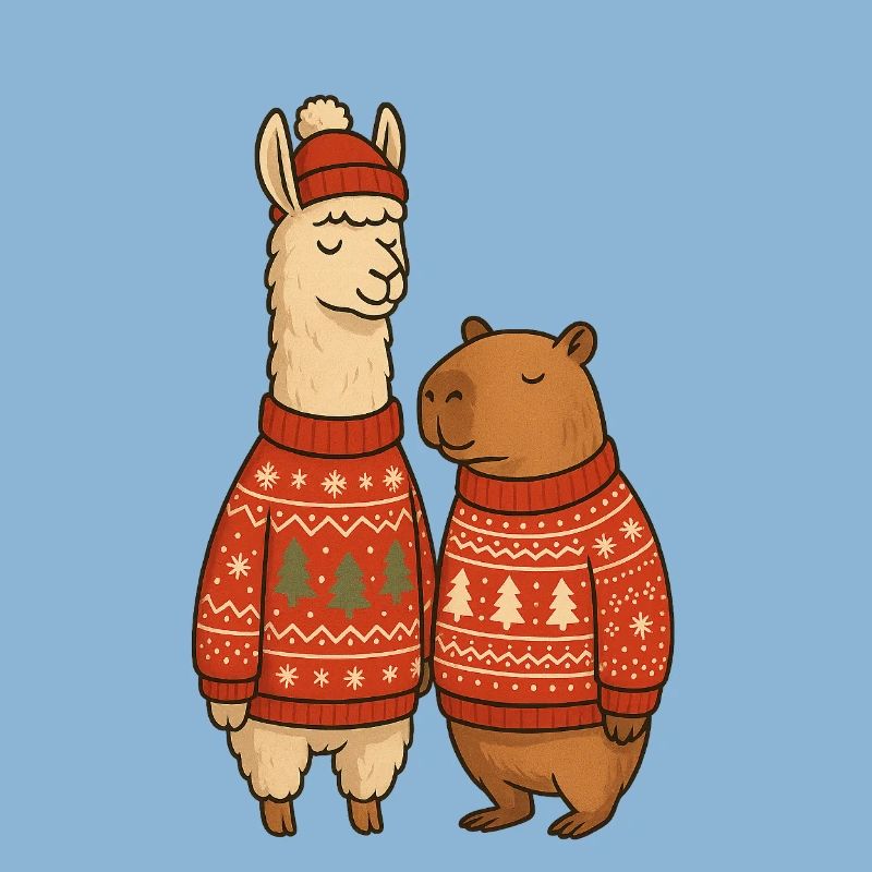 Lama und Cabibara Weihnachtspullover Duo