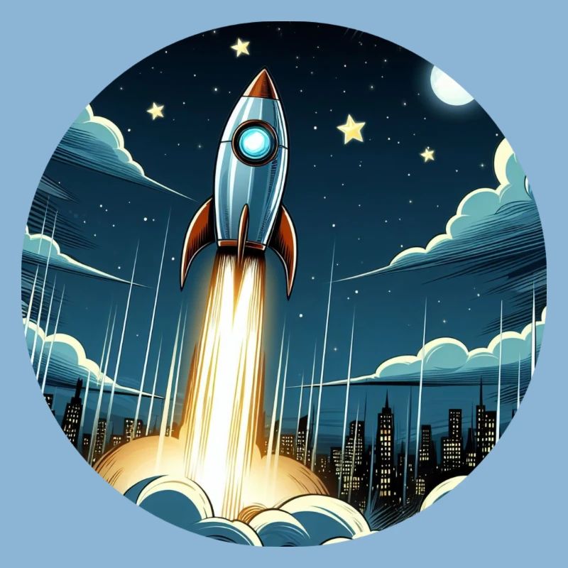 Une fusée de dessin animé est lancée dans l’espace