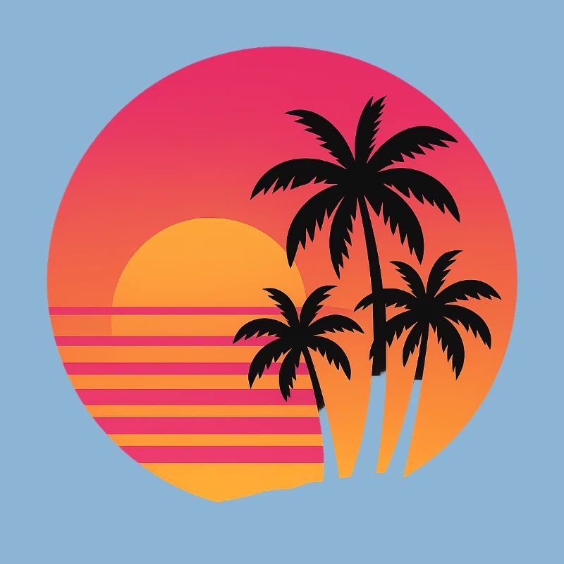 Retro Sunset Palm Trees | 80s Beach Vibes