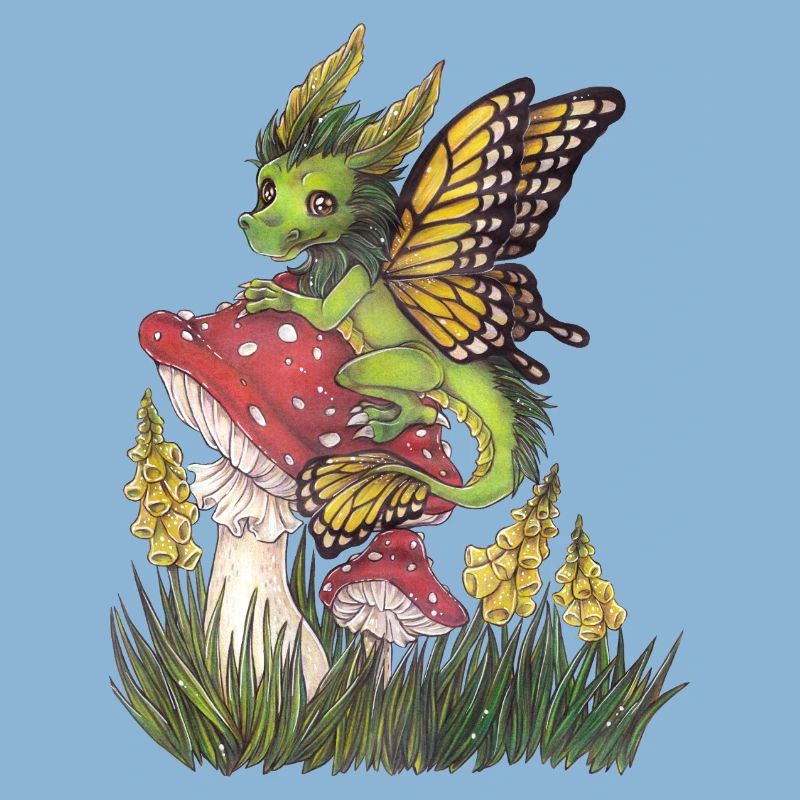 Forest Dragon on Toadstool Cute Butterfly