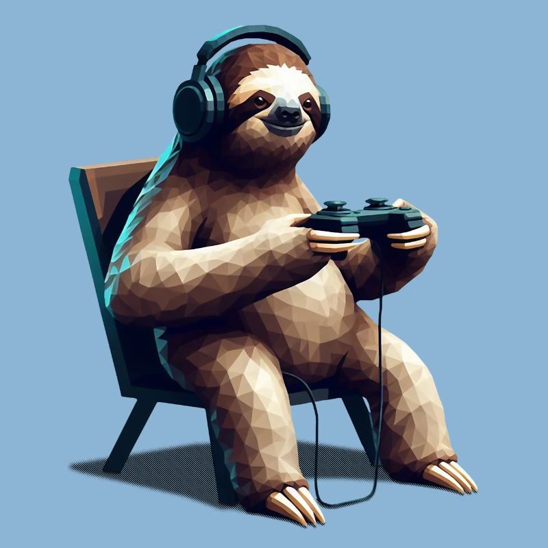 Faultier Gamer mit Headset & Controller Low Poly 
