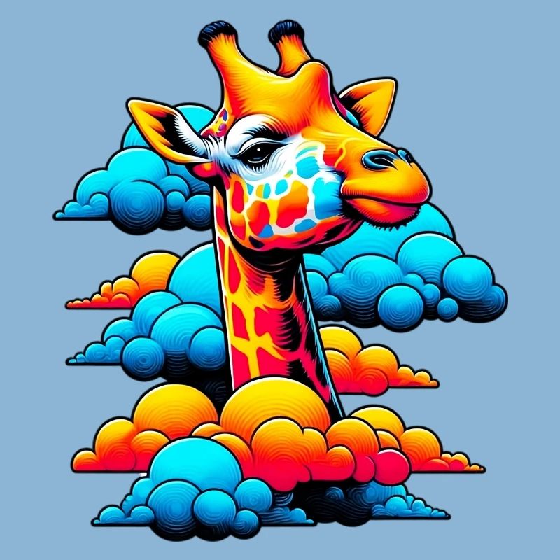 Giraffe with head in cloud clouds