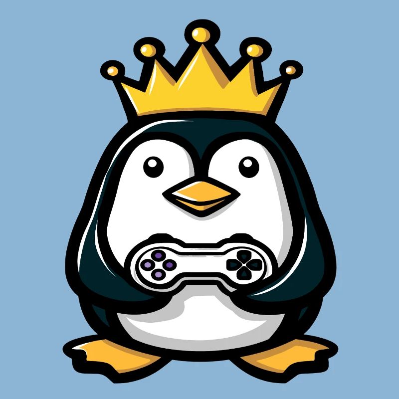 Pinguin mit gaming controller und Krone