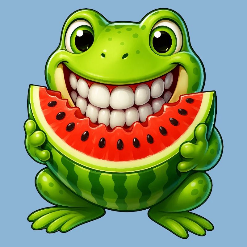 Cheerful frog toad with watermelon summer