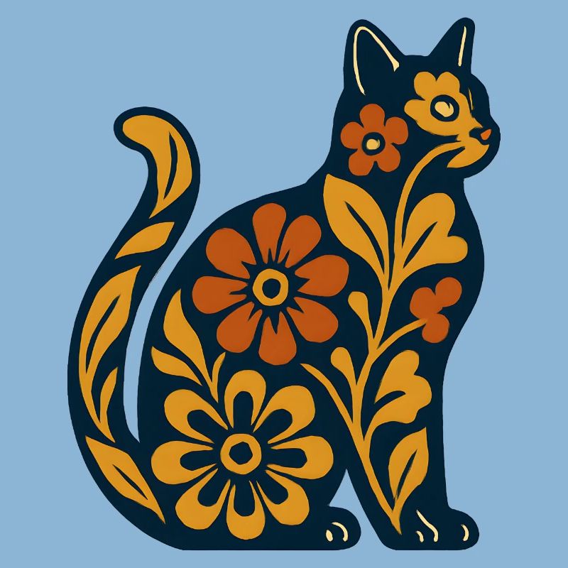 Silhouette de chat fleur dans des tons chauds
