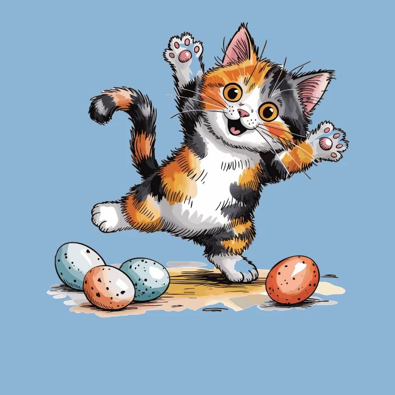 Cats Easter T-Shirt – Cat with Easter Eggs