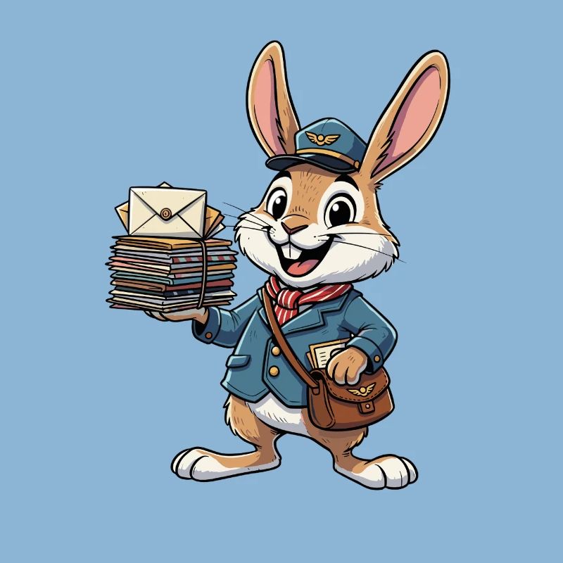 Rabbit as a postman with a stack of letters