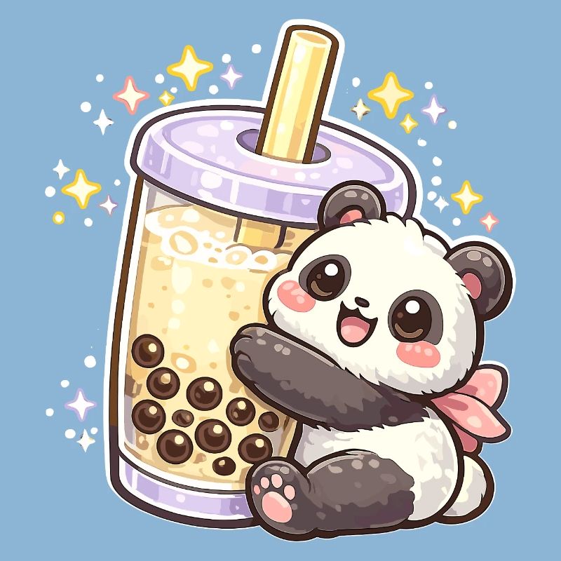 Panda Bubble Tea Cuddle Motif