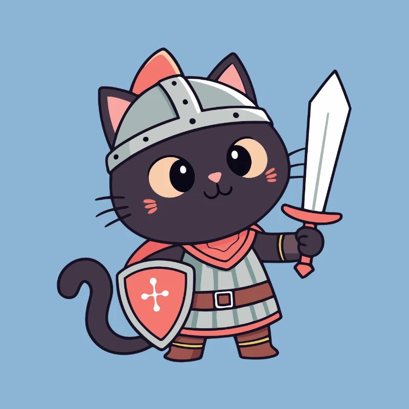 Chat Chevalier: épée et écu mignon
