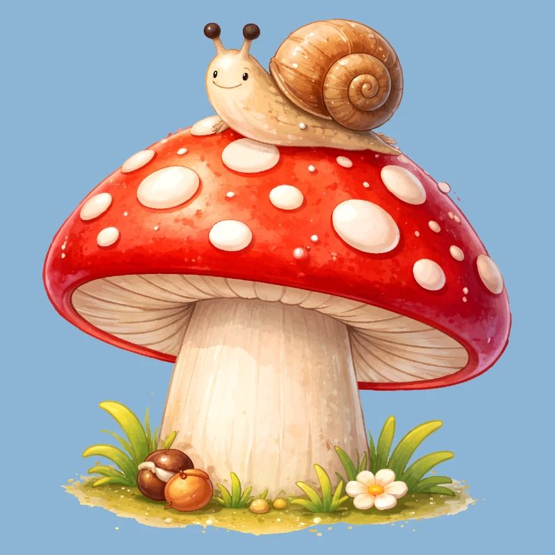 Toadstool with Snail Cute Forest Motif