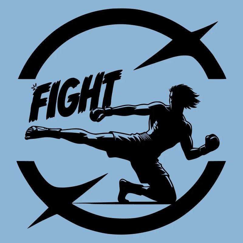 Cool Kickboxer Emblem with Fight Text
