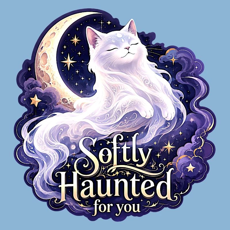 Softly Haunted White Moon Cat Gothic Celestial
