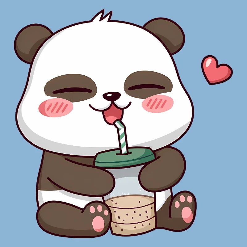 Adorable Panda Drinking Bubble Tea