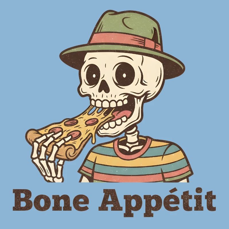 Bone Appétit Skeleton Eats Pizza