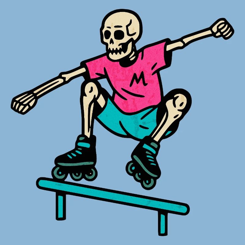 Neon skeleton grinds on inline skates