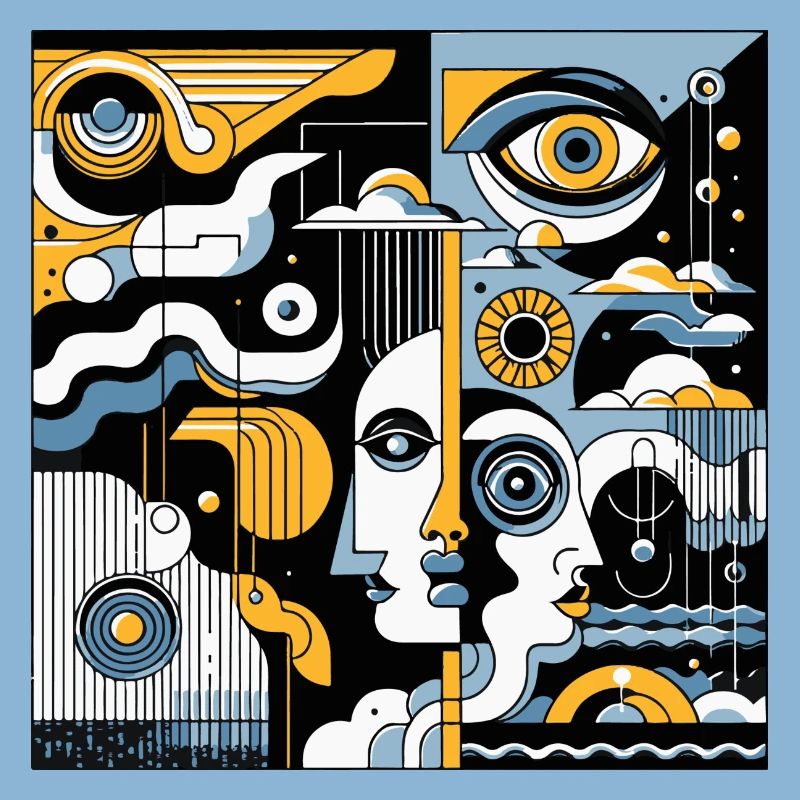 Cubist Faces Geometry Neon