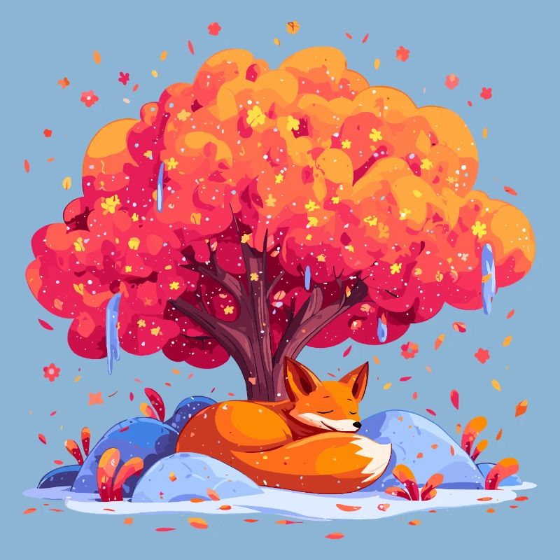 Fox under autumn tree