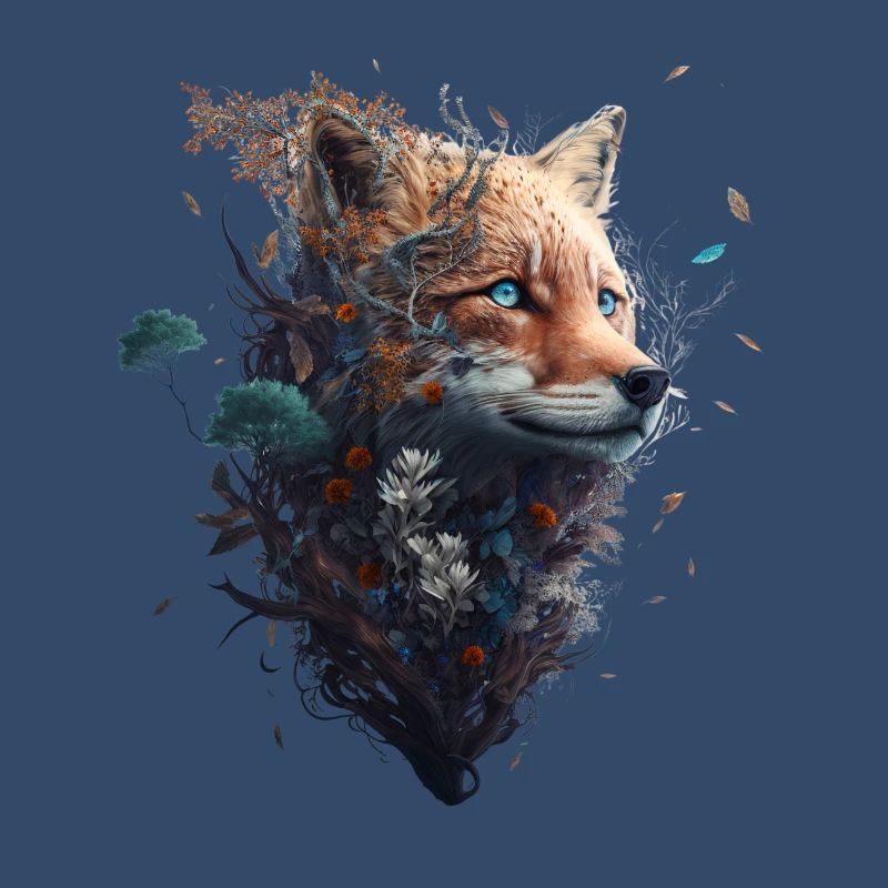 Abstract fox's head protruding from a forest