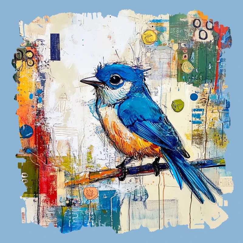 Blauer Vogel im abstrakten Farbmeer