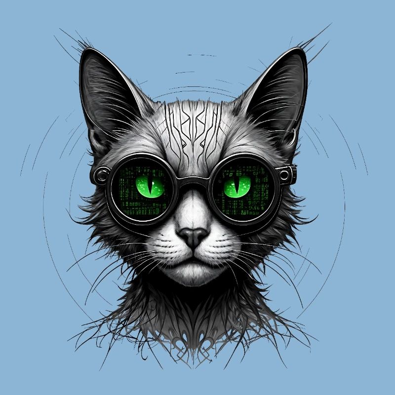 Green Eyes Computer Coder Geek Cat