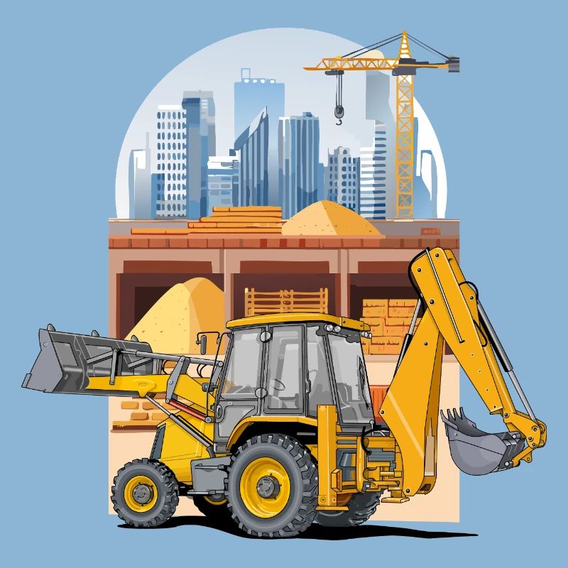 Backhoe Loader, Tractor Loader on Construction Site