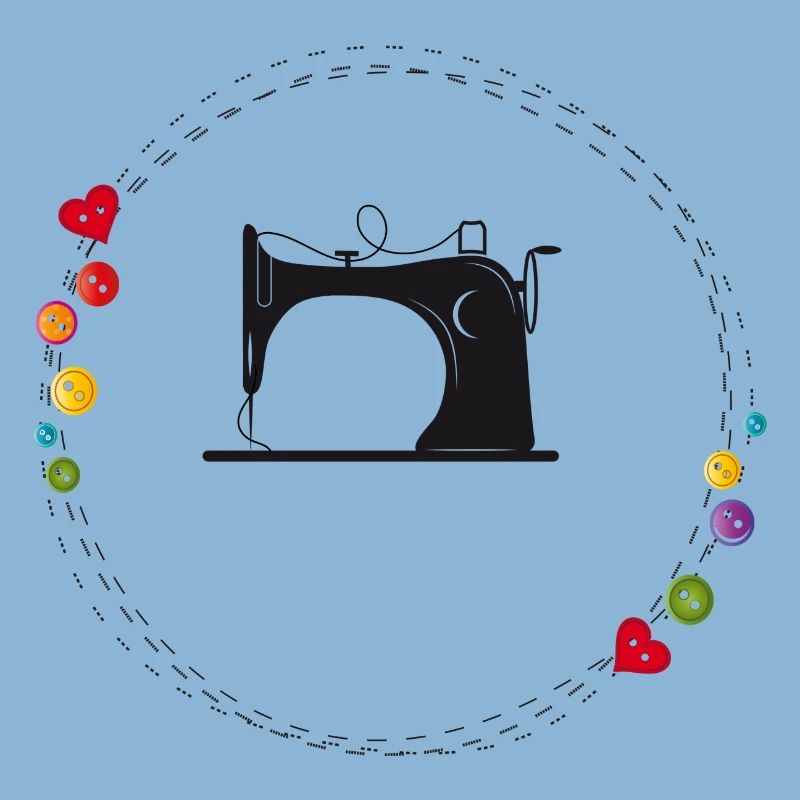 nostalgic stylized sewing machine with buttons