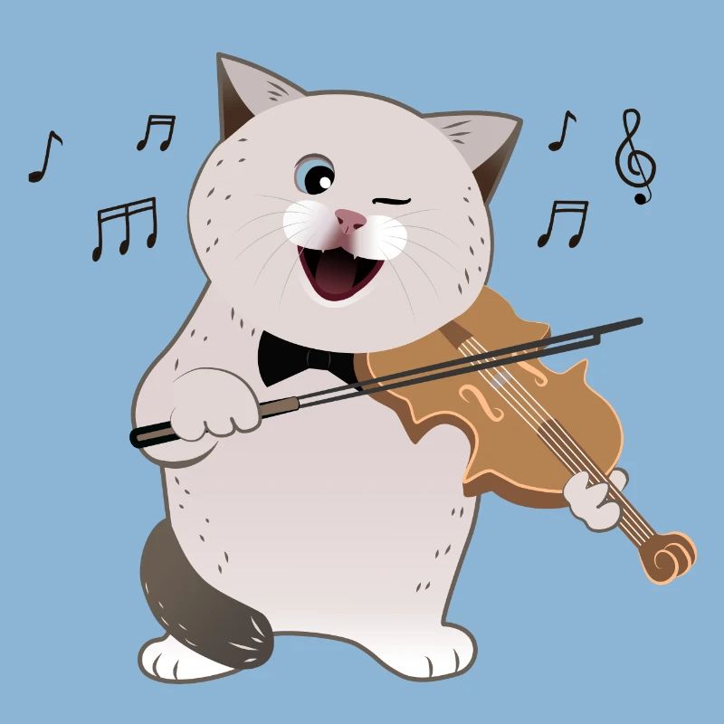 cute chubby cat playing violin