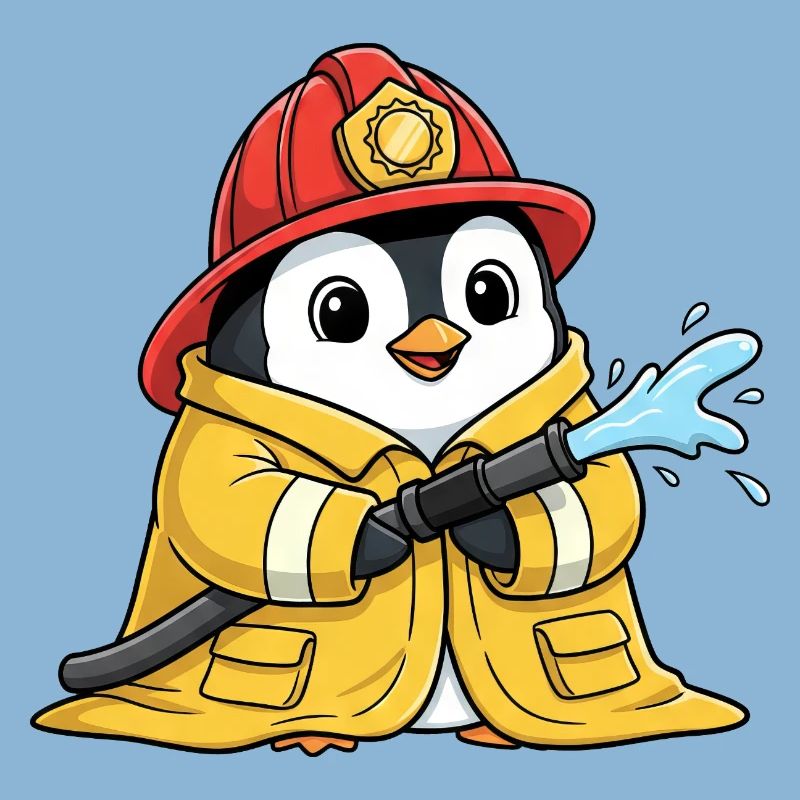 Chubby Penguin Firefighter Volunteer