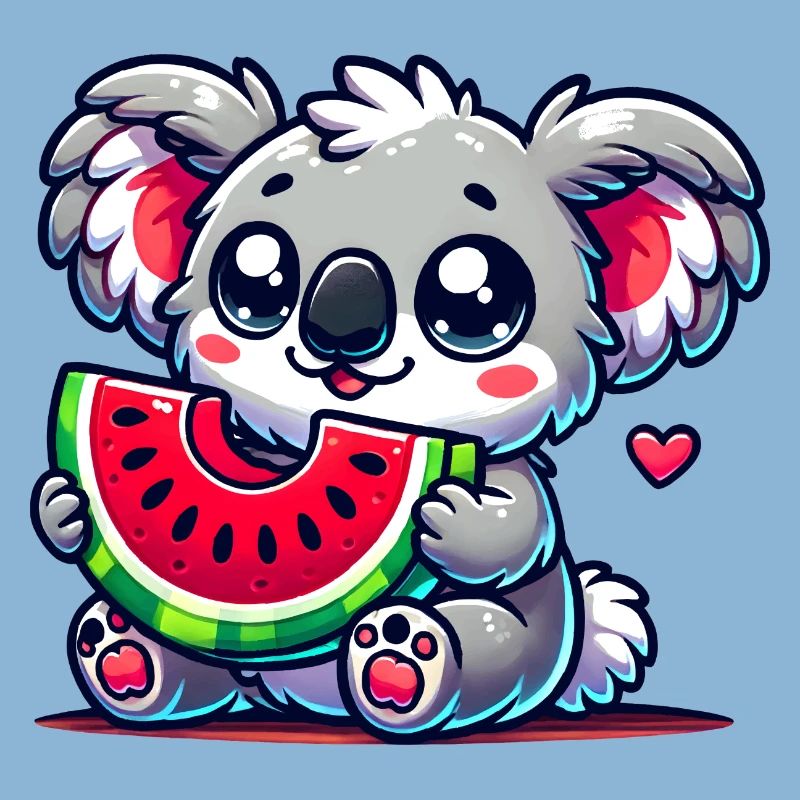 L’adorable koala déguste un morceau de pastèque