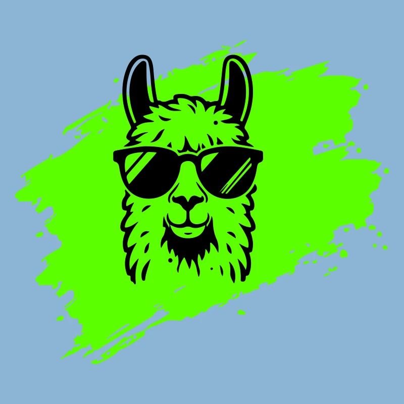 Lama oder Alpaka mit Sonnenbrille im Neonstil