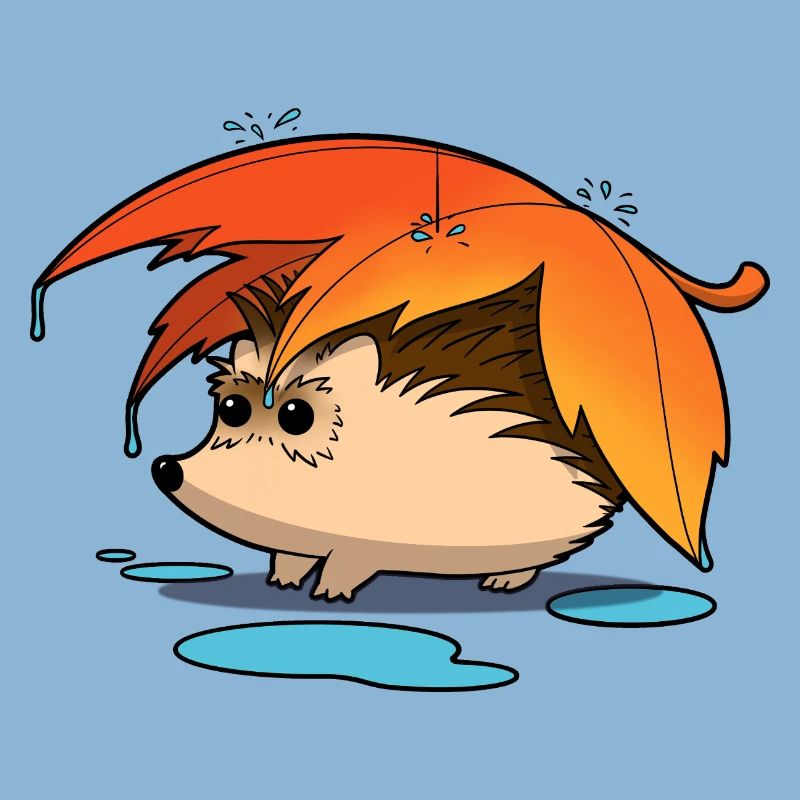 Hérisson sous parapluie feuillu