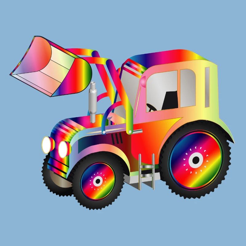 Tractor front loader in bright rainbow colors