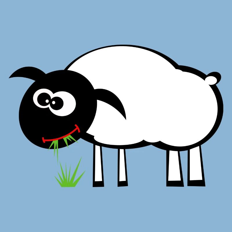 Cartoon Sheep with Grass Eater
