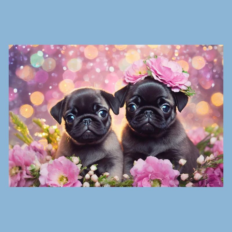 Petits chiens avec couronne de fleurs