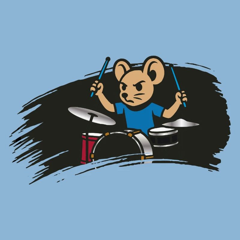 Drumming Mouse in Comic Style