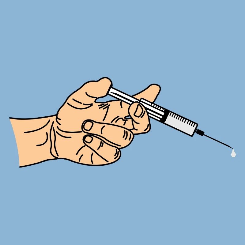 Seringue avec goutte à goutte sortant dans la main