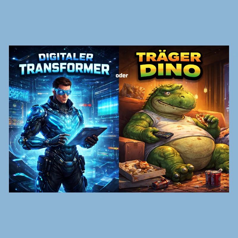 Digitaler Tech-Kämpfer oder träger Dino
