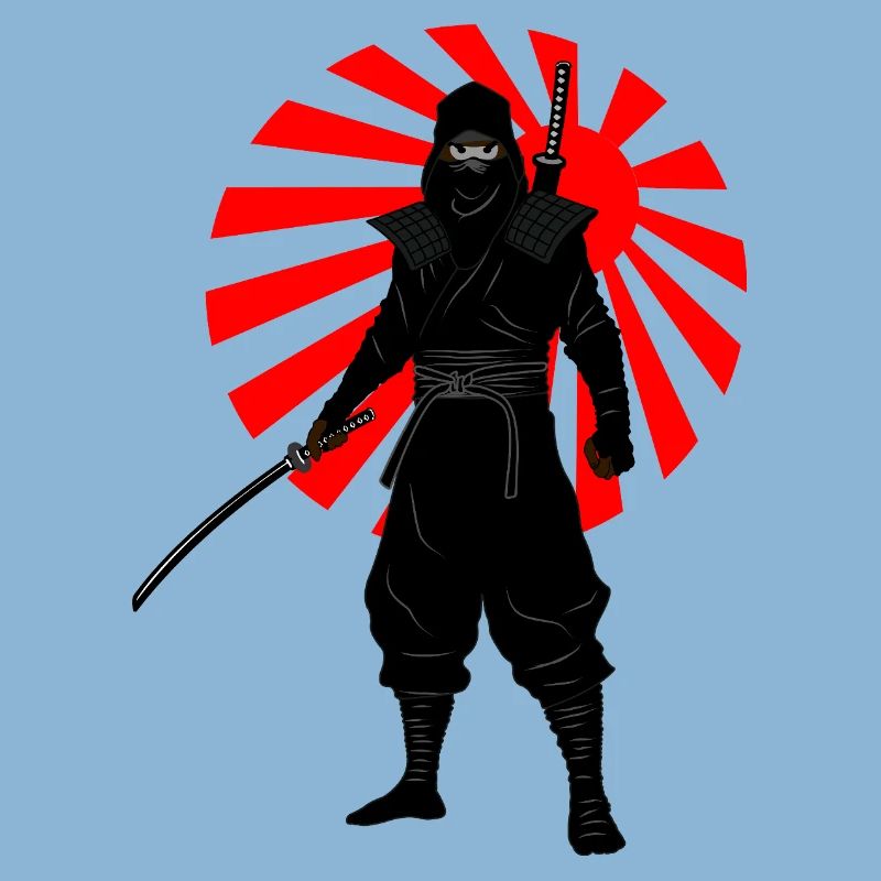 Position de combat ninja avec drapeau de bataille rouge